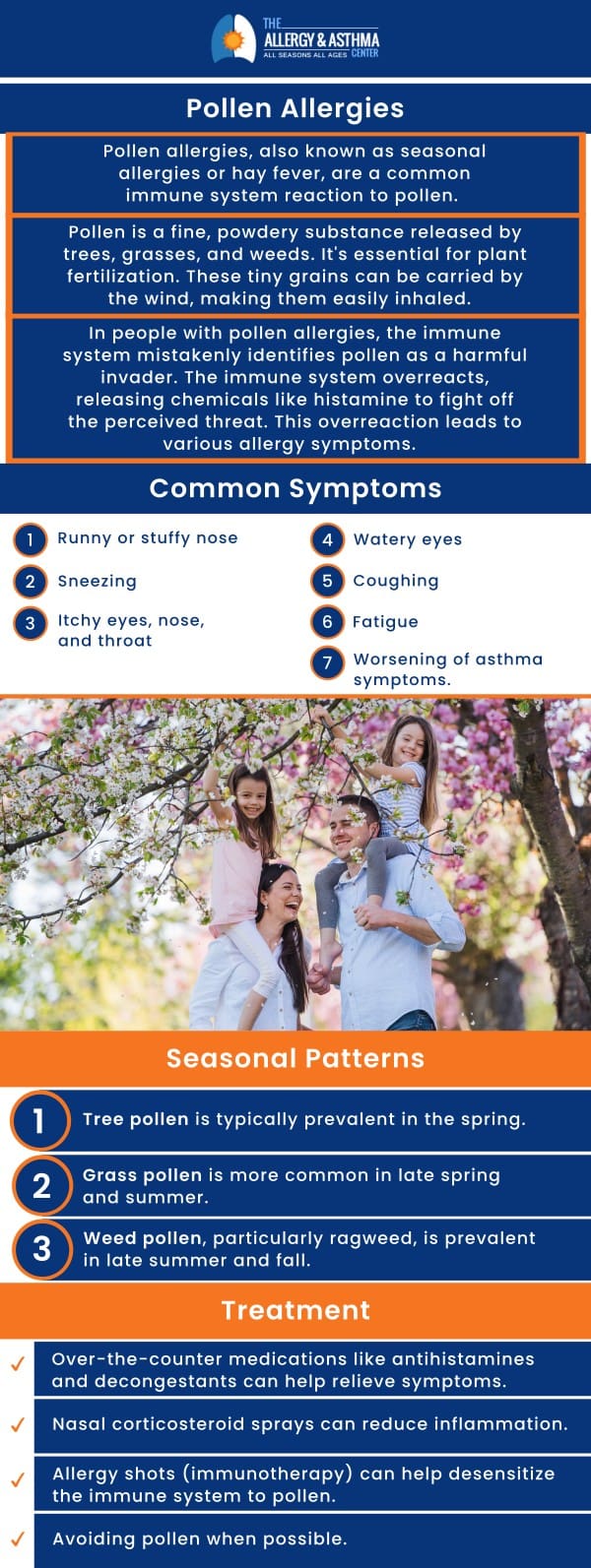 Pollen allergy is an allergy to the small particles emitted by trees, grasses, and weeds, known as pollen. Pollen allergies can disrupt your daily activities with symptoms like sneezing, a stuffy nose, and watery eyes, depending on the type of pollen to which you are allergic. If you suspect you have a pollen allergy, visit us at Allergy & Asthma Center. For more information, contact us or book an appointment online. We serve patients from Lawrenceville GA, Atlanta GA, Conyers GA, Suwanee GA, Duluth GA, Grayson GA, Decatur GA, Brookhaven GA, Lithonia GA and Covington GA.