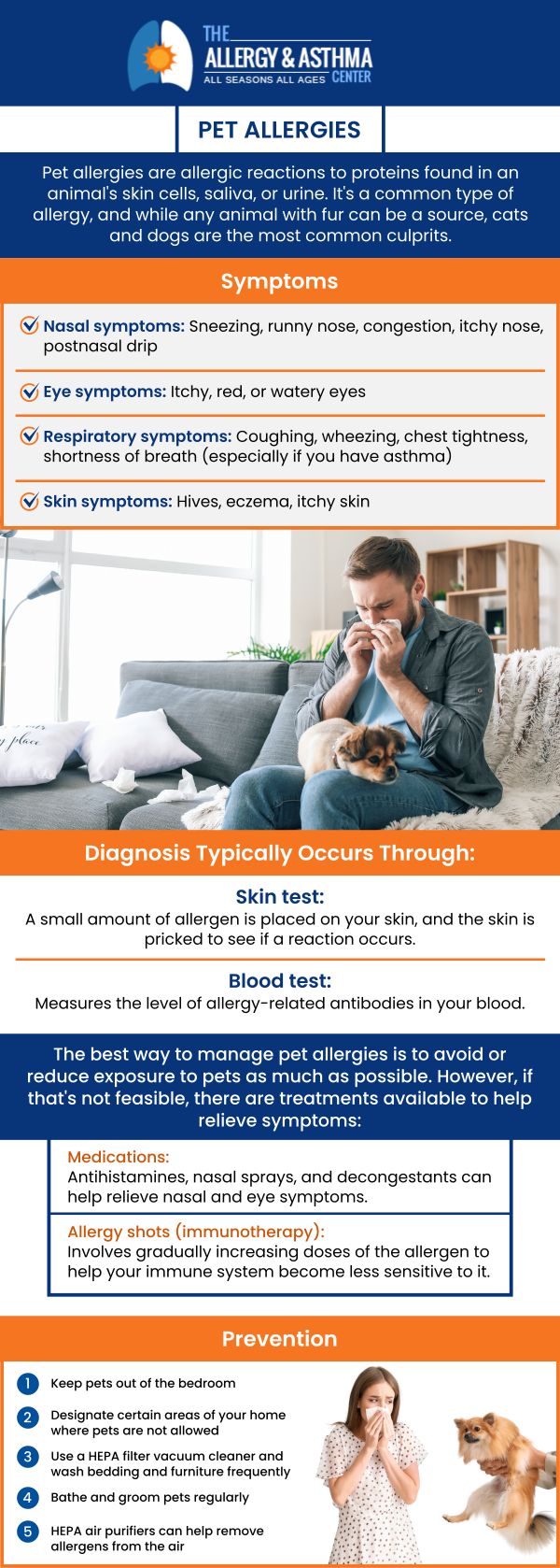 Do you love to keep pets but don’t due to your allergies? Allergy & Asthma Center is here to help you manage your allergies so you don’t have to separate from your beloved pet. For more information, contact us or schedule an appointment online. We serve patients from Lawrenceville, GA, Atlanta GA, and Conyers, GA.
