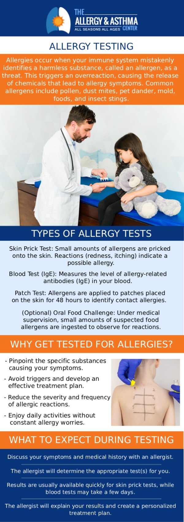 Allergy testing can help you discover whether you have allergies to products you consume, have contact with, or breathe in. Usually, allergy testing involves skin or blood tests. Our board-certified pediatric allergists, Dr. Jon E. Stahlman, MD, and Dr. Deidre D. Crocker, MD, know that you care about your children and their health. If your child is suffering from an allergy, consider the children's allergy testing service offered at Allergy and Asthma Center. Treat your child's allergies effectively. For more information, contact us or book an appointment online. We are conveniently located at 2987 Clairmont Rd #175, Atlanta, GA 30329.